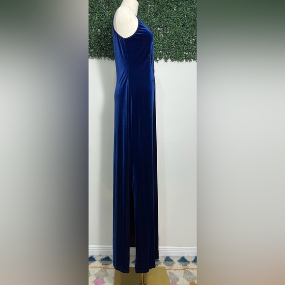 NWT My Michelle Y2K Blue Velvet Burnout Floral Beaded Sleeveless Maxi Dress M - Picture 4 of 13